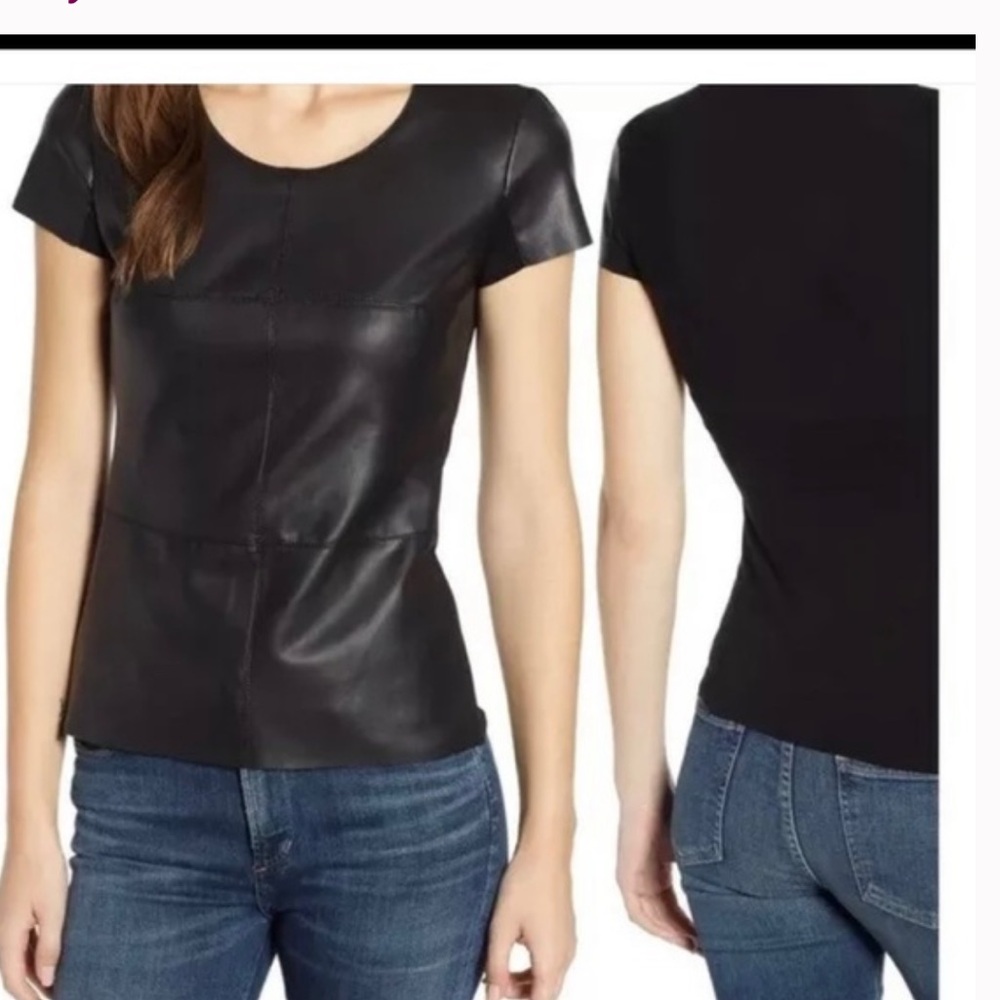 Bailey 44 the hardy Black Faux Leather mixed media Tee top shirt S